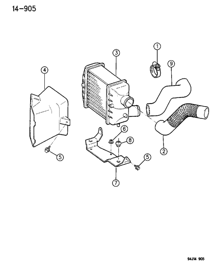 1994 Jeep Cherokee Air Intake & Charge Air Cooler System Diagram