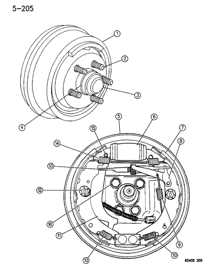 1994 Chrysler New Yorker Brakes, Rear With Rear Drum Diagram