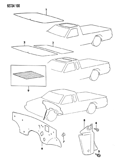 1993 Dodge Ram 50 Cowl Panel & Silencers Diagram