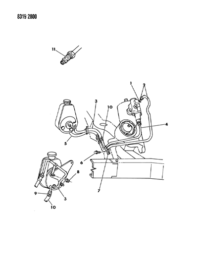 1989 Dodge Ram Van Power Steering Hoses - Pressure & Return Diagram