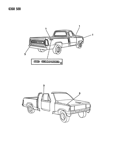 1986 Dodge D150 Tapes Stripes & Decals - Exterior View Diagram