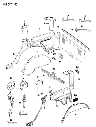 1986 Jeep Wagoneer Clip Windshield Diagram for 34201299