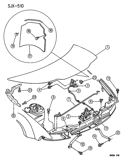 1996 Chrysler Sebring Hood & Hood Release Diagram