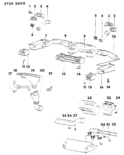 1986 Dodge Conquest Air Ducts & Outlets Diagram