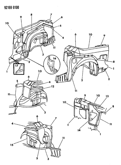 1992 Chrysler LeBaron GTC Quarter Panel Diagram 2