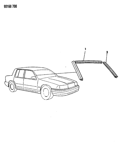 1990 Chrysler LeBaron Sedan Mouldings - Windshield Outside Diagram