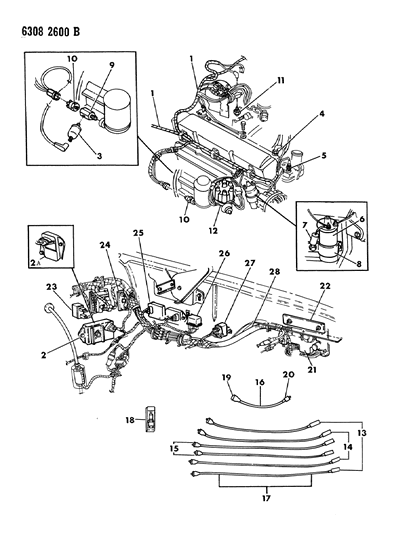 1987 Dodge D150 Wiring - Engine - Front End & Related Parts Diagram 1