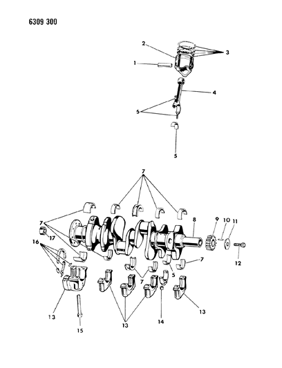 1987 Dodge Ram Van Crankshaft & Piston Diagram 2