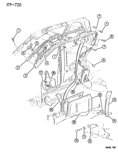 1994 Dodge Shadow Belt Asm Front St Outer Right Diagram for EU36PV4