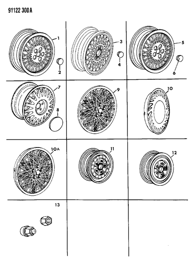 1991 Chrysler LeBaron GTC Wheels & Covers Diagram