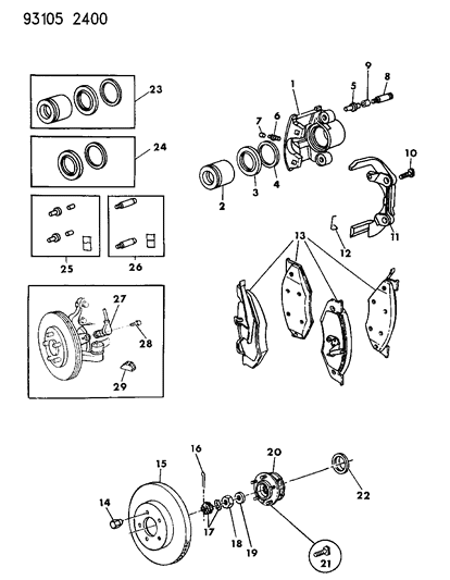 1993 Chrysler LeBaron Brakes, Front With Rear Disc Brakes Diagram