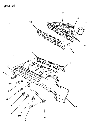 1990 Chrysler TC Maserati Manifolds - Intake & Exhaust Diagram 1