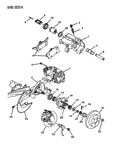 1988 Chrysler New Yorker Base Model Brakes, Rear Disc Diagram
