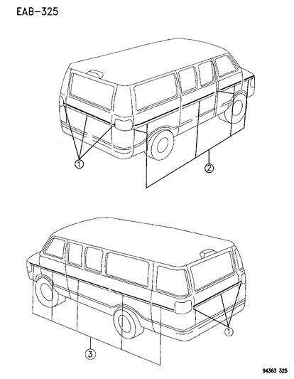 1994 Dodge Ram Wagon Tape Stripes Diagram