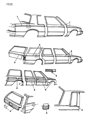 1985 Dodge Aries Tape Stripes & Decals - Exterior View Diagram 3
