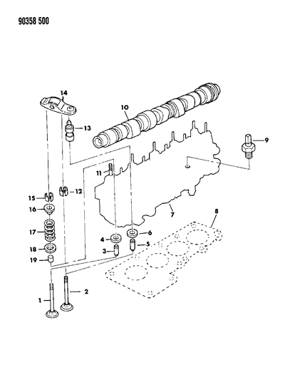 1990 Dodge Dakota Camshaft & Valves Diagram 2