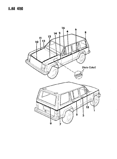 1987 Jeep Cherokee Decals, Exterior Diagram 10