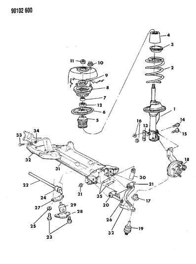 1990 Dodge Daytona Suspension - Front Diagram