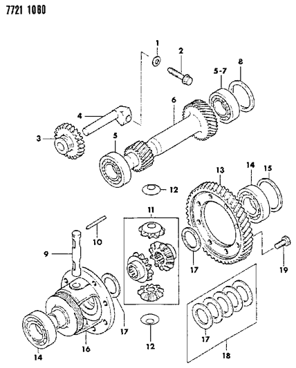 1988 Dodge Colt Gears & Output Shaft Diagram