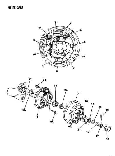 1991 Dodge Daytona Brakes, Rear Drum Diagram