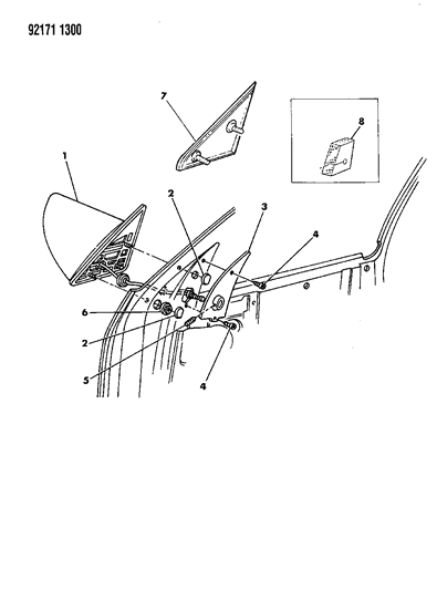 1992 Dodge Shadow Mirror - Exterior Diagram