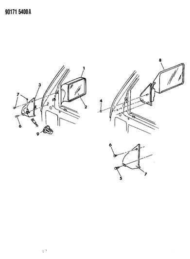 1990 Dodge Caravan Mirror - Exterior Diagram