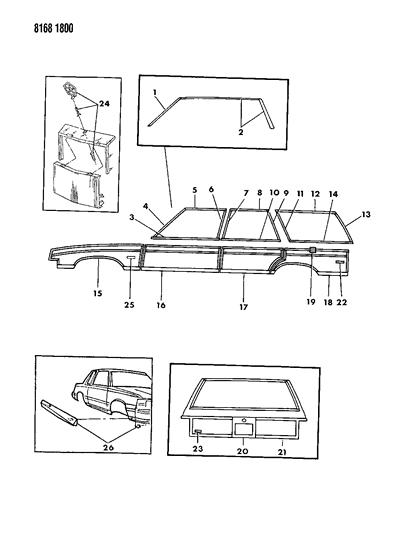 1988 Chrysler Town & Country Mouldings & Ornamentation - Exterior View Diagram