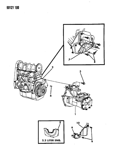 1990 Chrysler LeBaron Transaxle Assemblies & Mounting Diagram