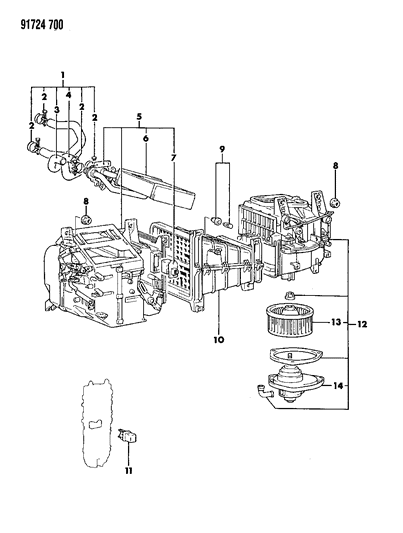 1991 Dodge Colt Heater Unit & Heater Plumbing Diagram
