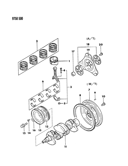 1989 Dodge Colt Crankshaft & Piston Diagram 1