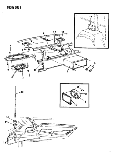 1990 Dodge Ram Wagon Instrument Panel Radio - Antenna - Speakers Diagram