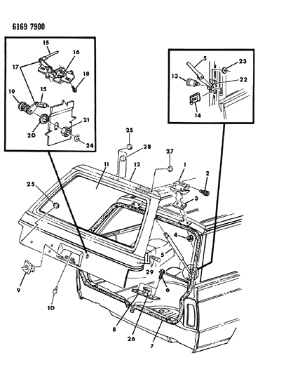 1986 Chrysler LeBaron Base Liftgate Panel Diagram