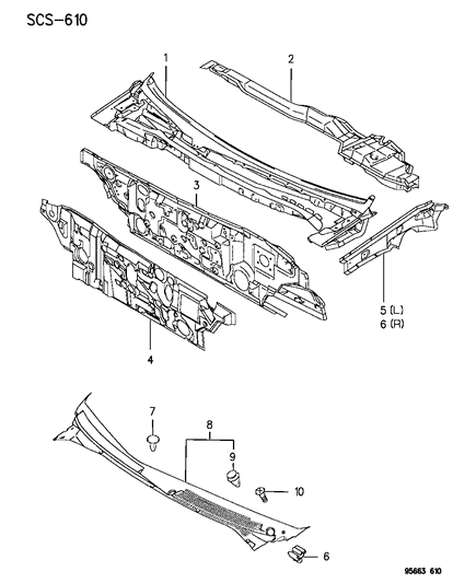 1995 Chrysler Sebring Cowl & Dash Panels Diagram