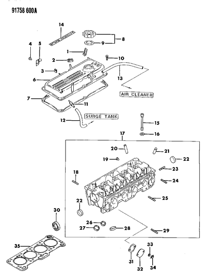 1991 Dodge Colt Cylinder Head & Cover Diagram