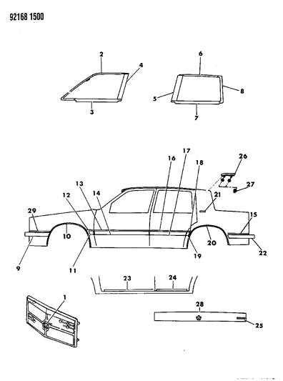 1992 Dodge Dynasty Mouldings & Ornamentation Diagram