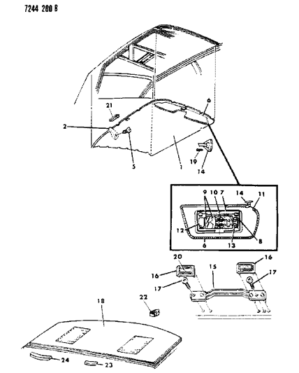 1987 Dodge Diplomat Headliner-Visor & Shelf Panel Diagram