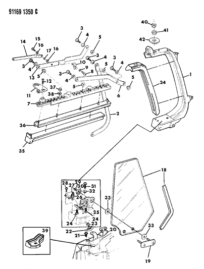 1991 Dodge Shadow Glass - Quarter Window Diagram 2