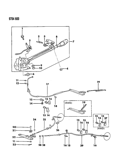 1989 Dodge Ram 50 Controls, Parking Brake Diagram