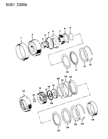 1991 Jeep Grand Wagoneer Clutch, Front & Rear Diagram