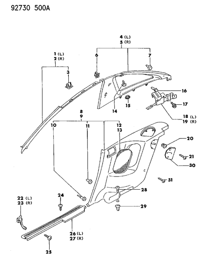 1992 Dodge Stealth Quarter Trim, Upper Diagram for MB776791