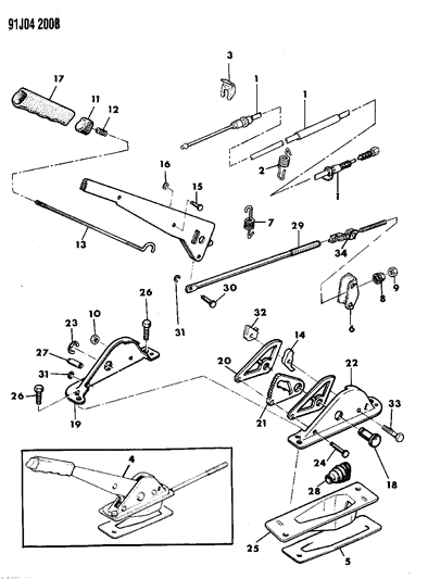 1991 Jeep Cherokee Lever Assembly & Cables Parking Brake Diagram