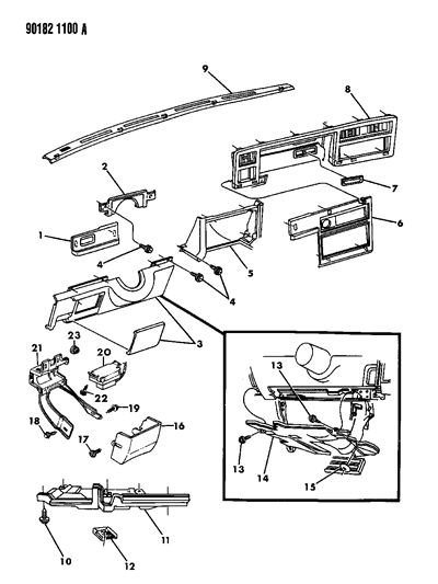 1990 Chrysler LeBaron Sedan Instrument Panel Bezels & Silencers Diagram