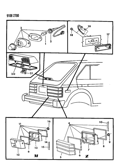 1989 Dodge Omni Lamps & Wiring - Rear Diagram