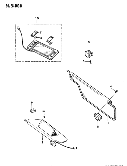 1991 Jeep Grand Wagoneer Visors & Vanity Mirrors Diagram