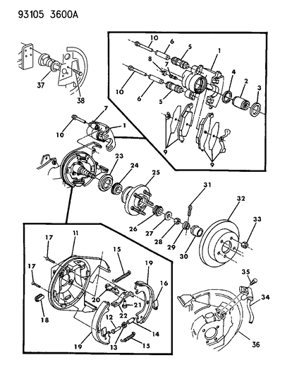 1993 Chrysler LeBaron GTC Brakes, Rear Disc Diagram