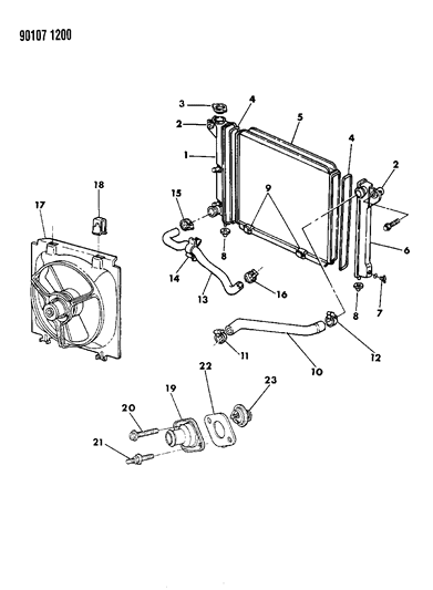 1990 Dodge Shadow Radiator & Related Parts Diagram 1