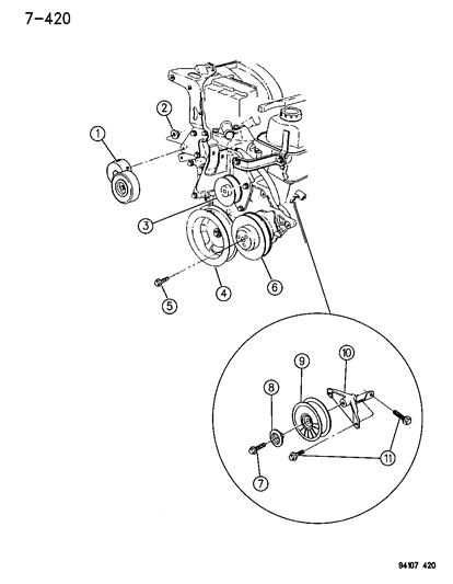 1994 Dodge Grand Caravan Drive Pulleys Diagram 3