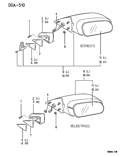 1996 Dodge Avenger Driver Side Mirror Outside Rear View Diagram for MB882395