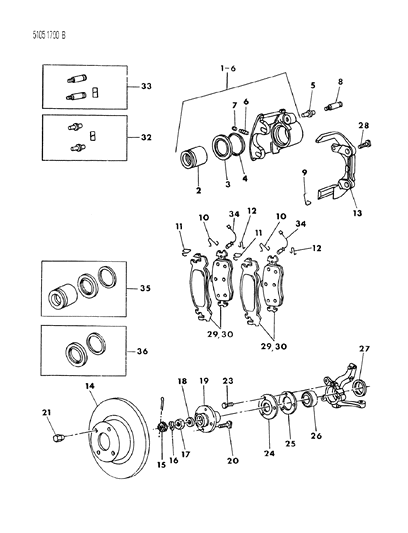 1985 Chrysler LeBaron Base Brakes, Front Diagram 1