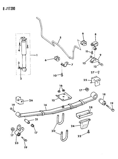1988 Jeep Cherokee Suspension - Rear With Shock Absorber Diagram